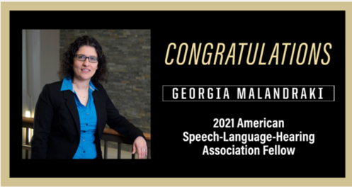 Photo of Dr. Georgia Malandraki announced as 2021 ASHA Fellow.