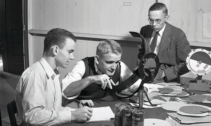 Purdue Industrial-Organizational Psychology faculty conduct research with a graduate student in the early 1950s