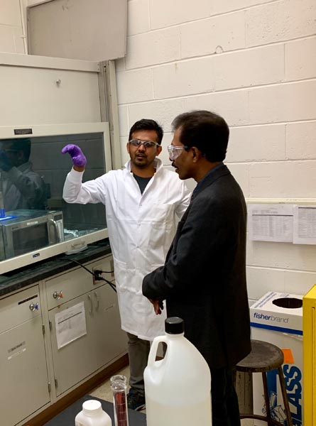 OVD Fellow Sourav Gosh from IIT Hyderabad demonstrates a technique to microwave plastic bottles into material for lithium-sulfur batteries
