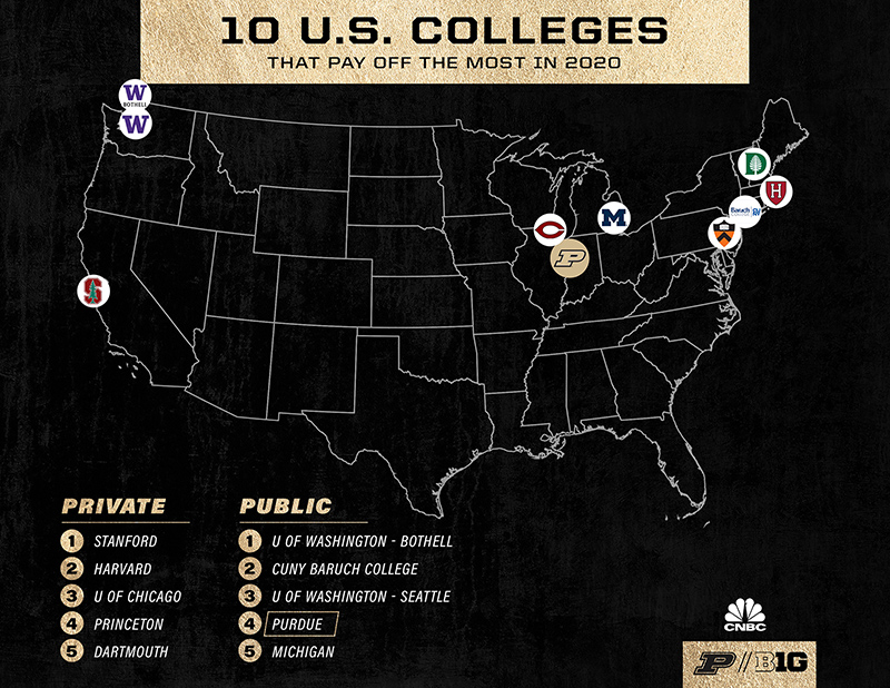 Map of 10 U.S. Colleges that pay off the most in 2020