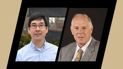Professors Christopher Uyeda (left) and Philip Low (right) received awards from the American Chemical Society. Photos by Purdue University