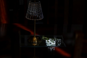 Touch lamp and floral arrangement