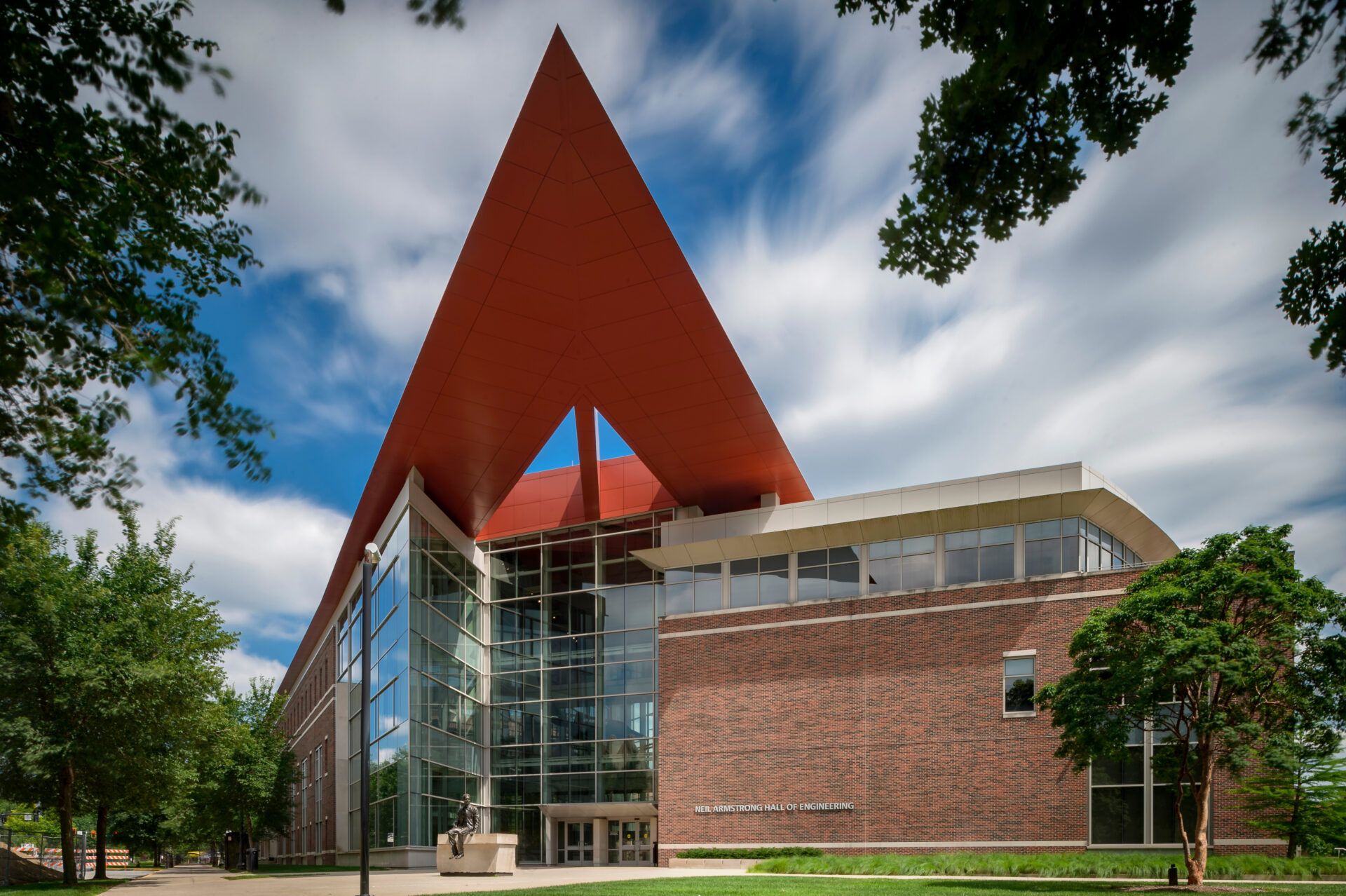 Front view of the Neil Armstrong Hall of Engineering building.