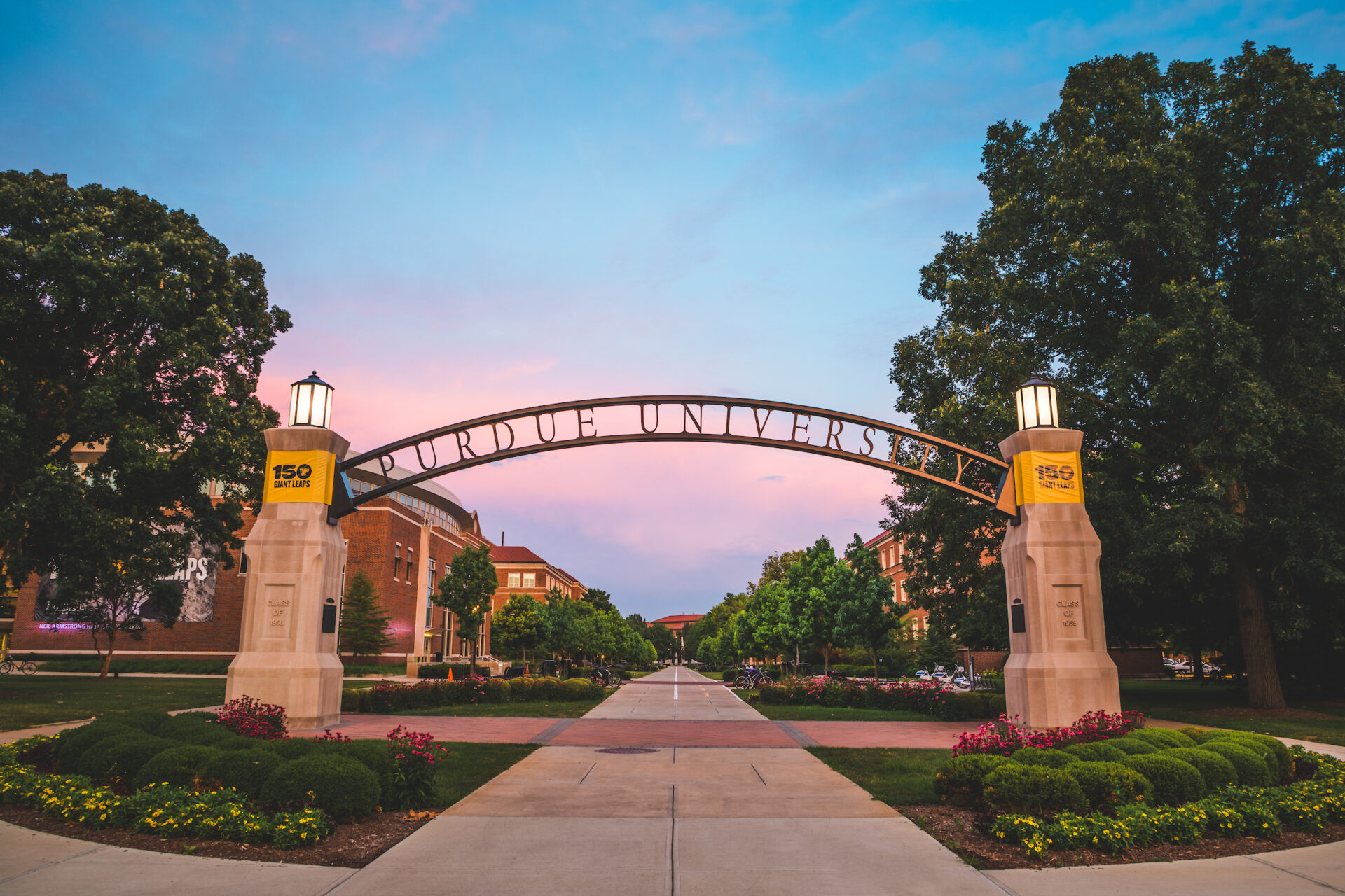 Corner outside entry arch to Purdue at W Stadium St. and N University St.