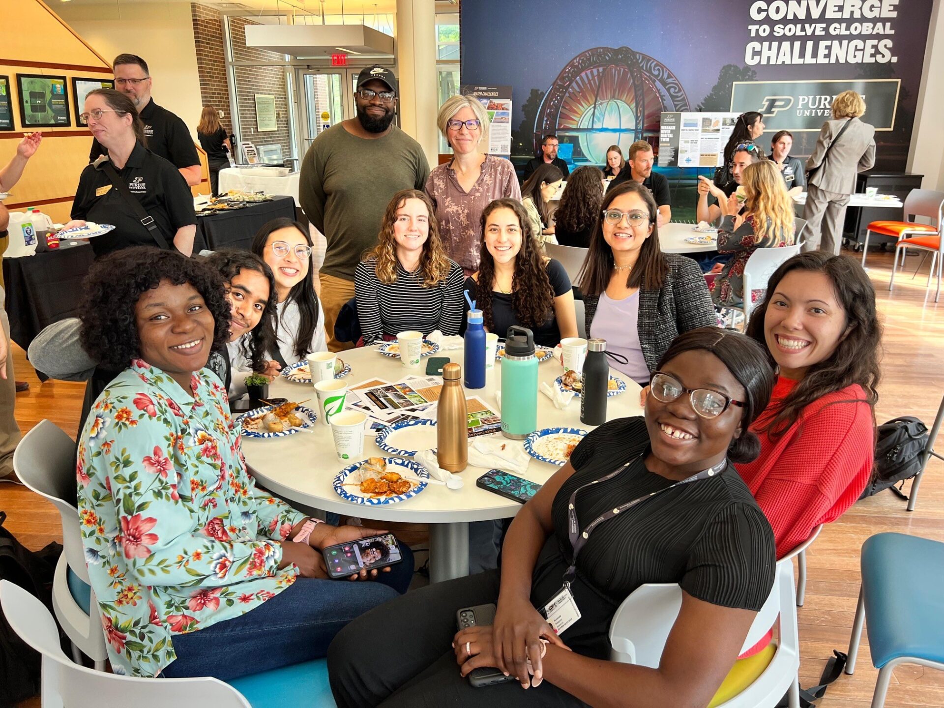 Students eating.