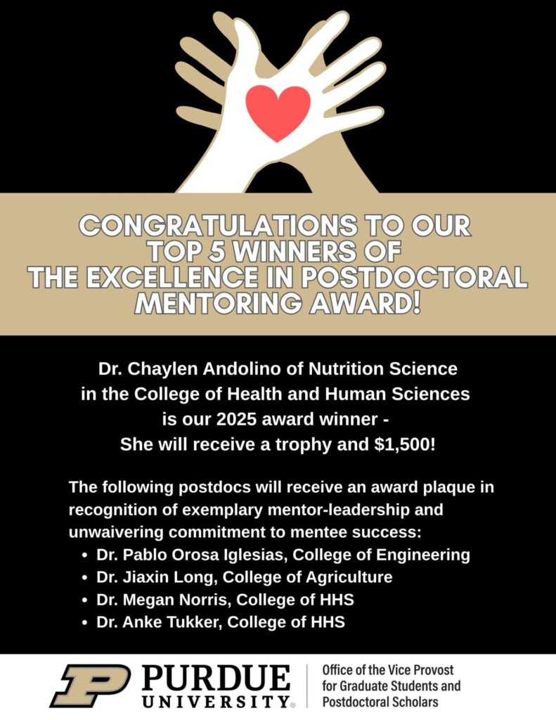 Flyer: Congratulations to our top 5 winners of The Excellence in Postdoctoral Mentoring Award.