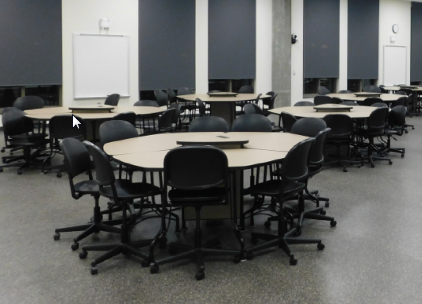 Scale-up Classrooms  The concept, known internationally as SCALE-UP, describes 9-person teams at seven foot diameter tables that allow larger discussion groups or teams of 3 students working together at user-provided laptops. Purdue’s tables are comprised of (3) 120° tables ganged around a technology hub or left loose for reconfiguration.