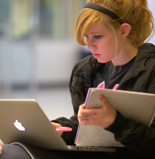 a female student studying