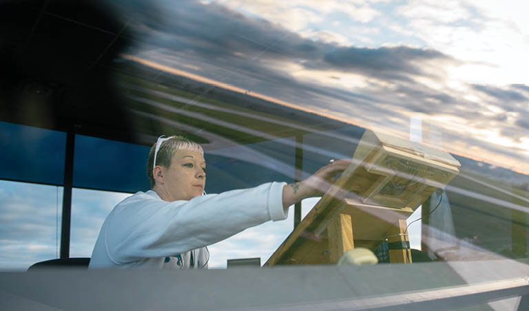 Traffic controller and the Purdue University airport.