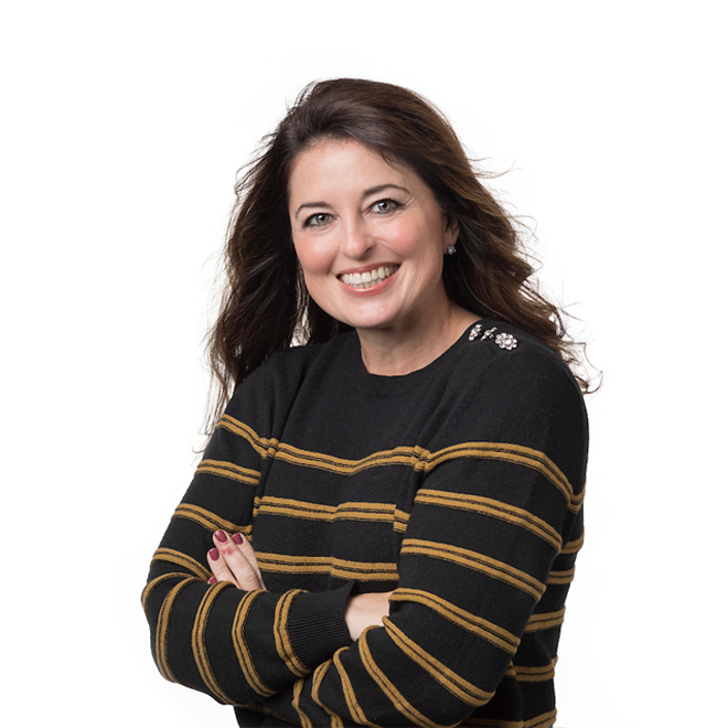 female with black and gold sweater