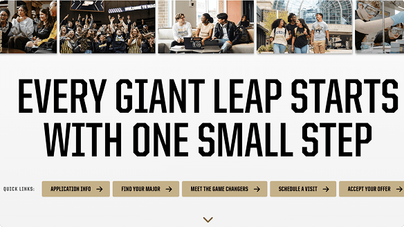 Purdue.edu homepage buttons.
