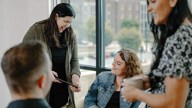 Team interacting during a casual meeting