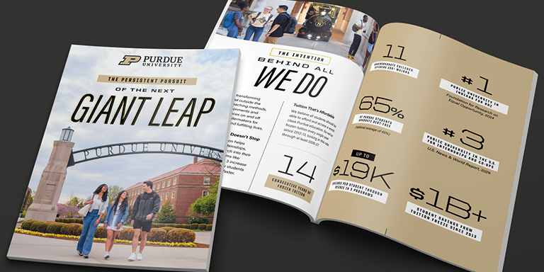 Open Purdue brochure showcasing rankings and student metrics.