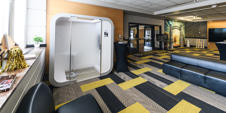 Modern study pod in a Purdue University lounge.