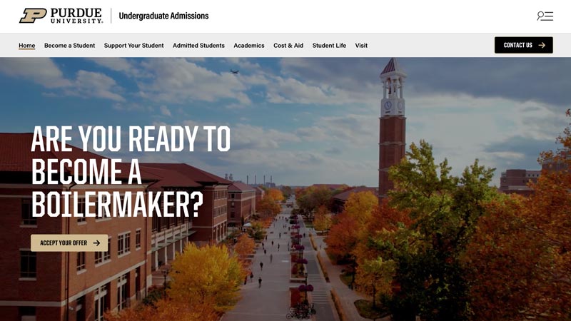 Admissions website homepage