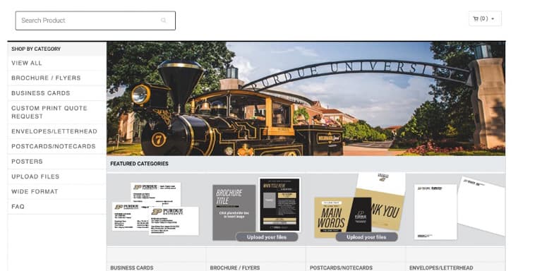 Purdue University print services web portal interface.
