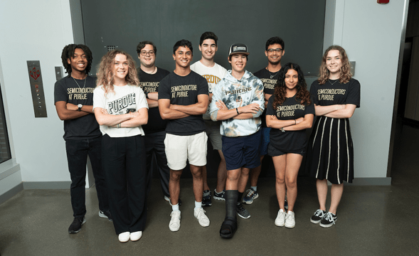 Students wearing Semiconductors at Purdue shirts posing.