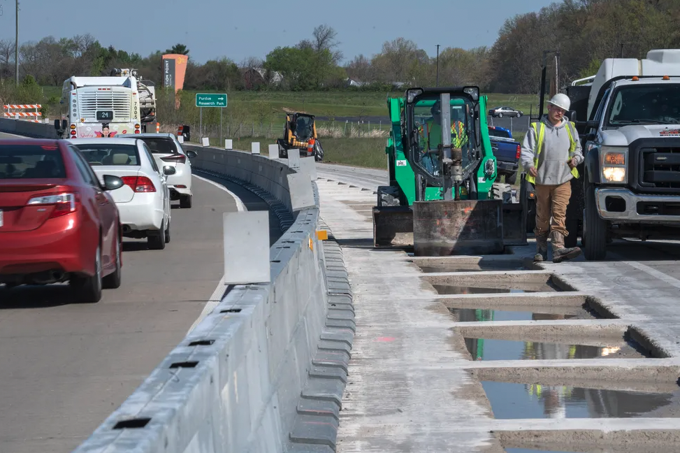Highway road construction project near Purdue Research Park.