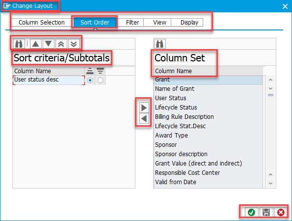 Change Layout > Sort Order Example 1 – Master Data Indexes