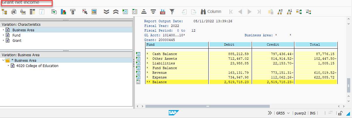 GR55 Z500 Grant Cash Report
