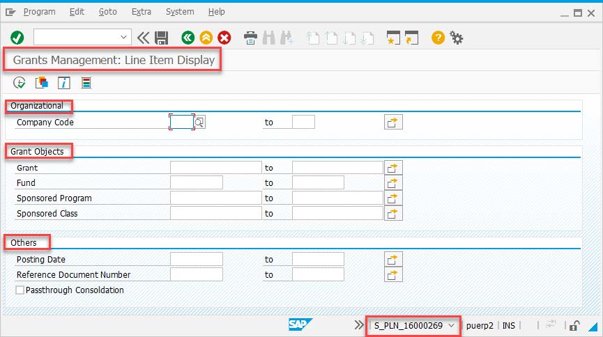 Grants Management Line-item Display Selection Criteria
