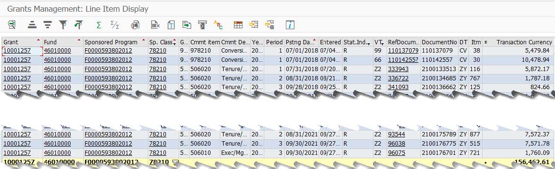 Sample 2 - Grants Management Line-item Display Report - Detailed