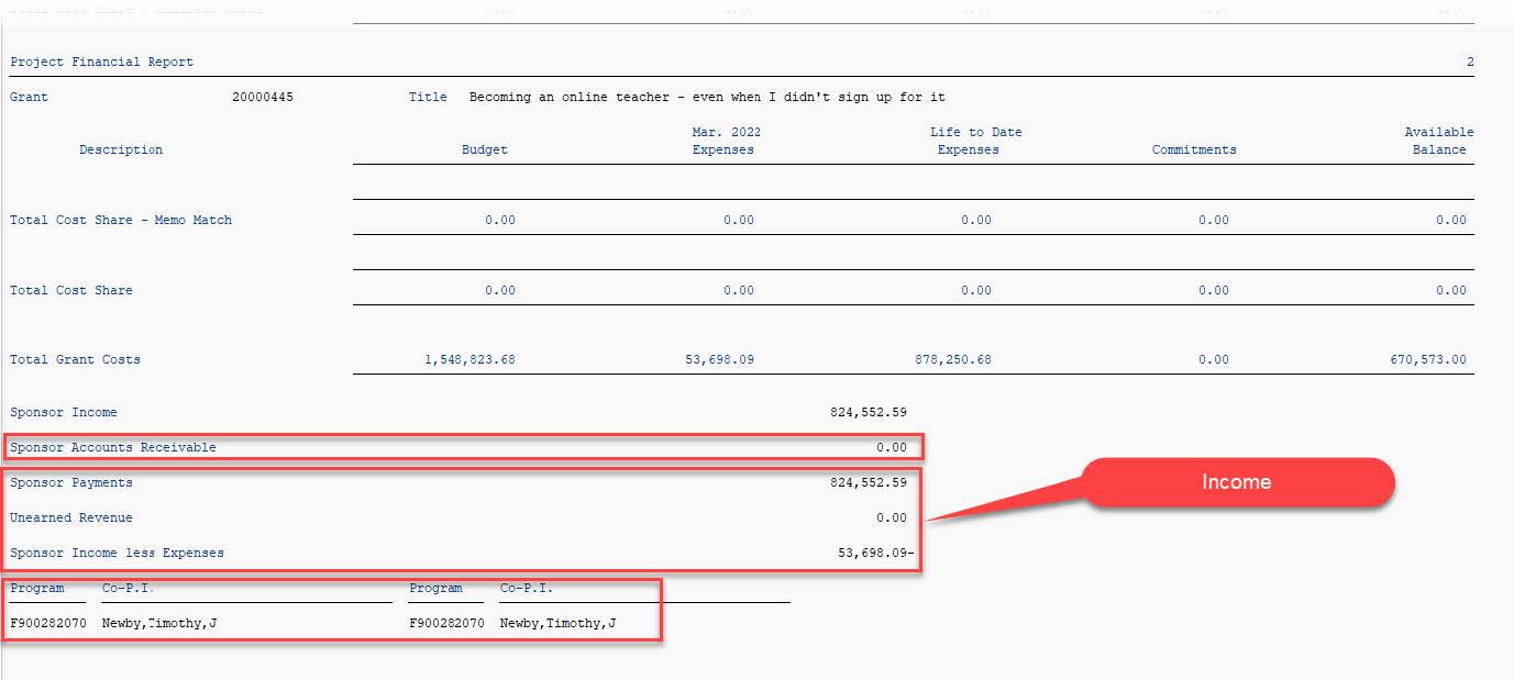 Project Financial Report Selection Criteria Screen