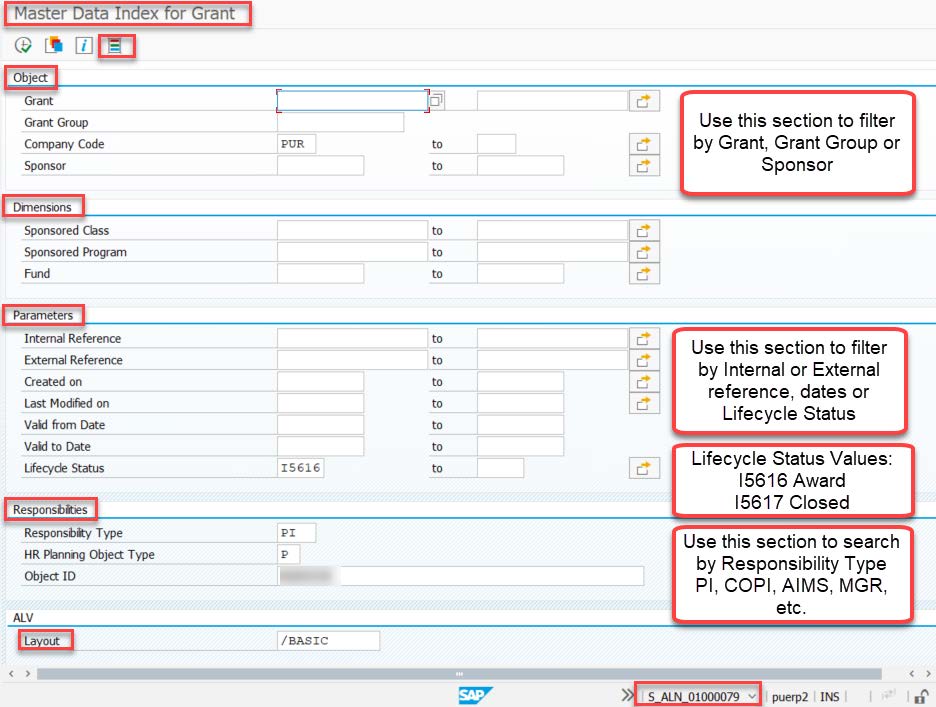 Project Financial Report Selection Criteria Screen