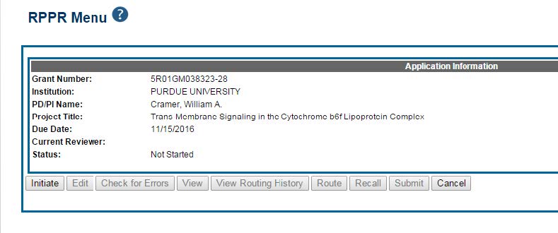 Screenshot of eRA Commons website "RPPR Menu" page with "Edit" tab circled in red