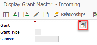 GMGRANTD selection screen with the search-options radio button outlined in red.
