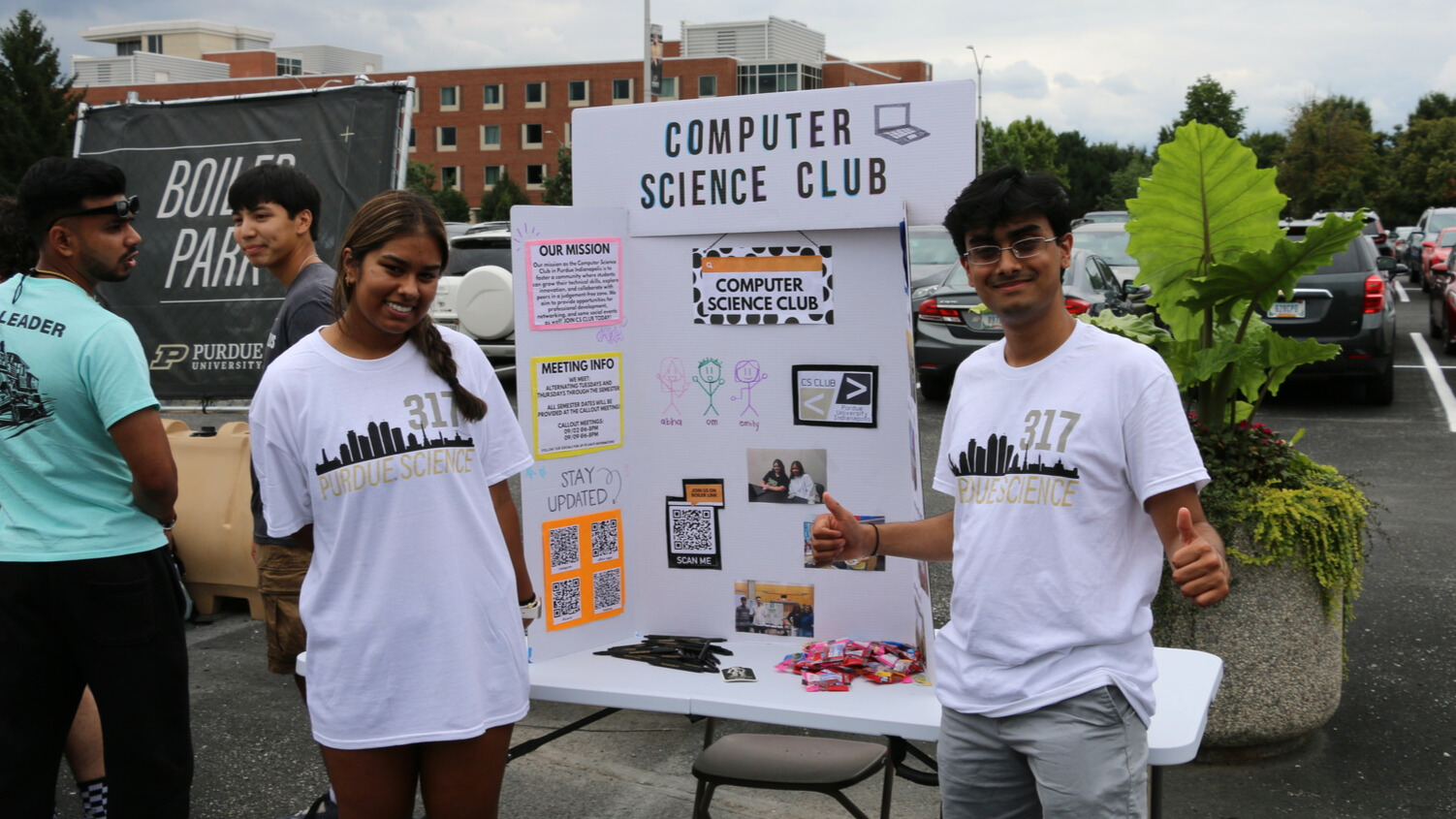 Abha Gupta and Om Janamanchi, co-presidents of the Computer Science Club in Indianapolis, recruit new members at Boiler Park