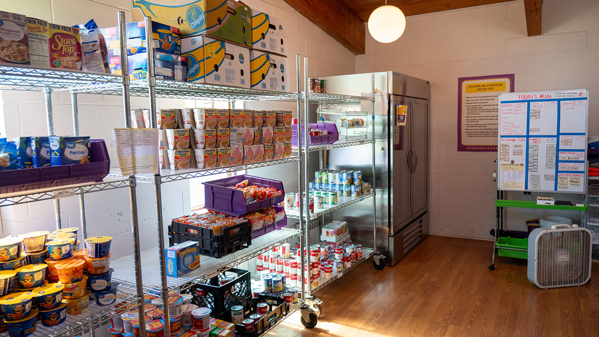 Food on the shelves at Ace Campus Food Pantry are available for students' basic needs.