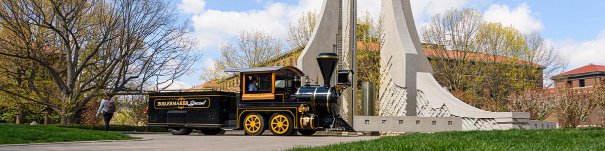 Picture of the Boilermaker Special in front of the Engineering Fountain