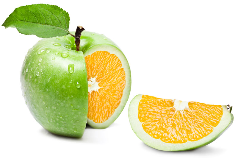 Image of a sliced apple with the inside of an orange