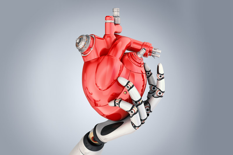 Image of a mechanical heart in a robot hand