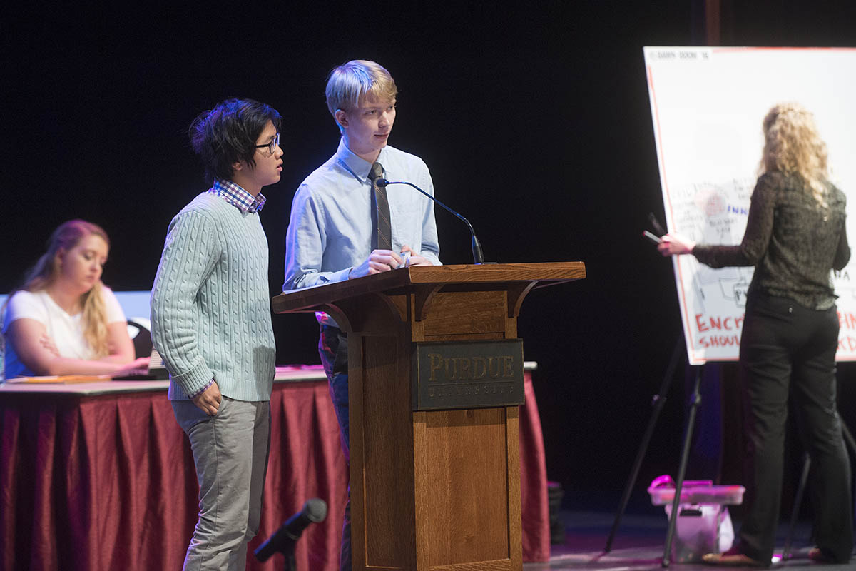 Purdue V.S. Indiana University exhibition student debate 'Encryption technology should have backdoors'