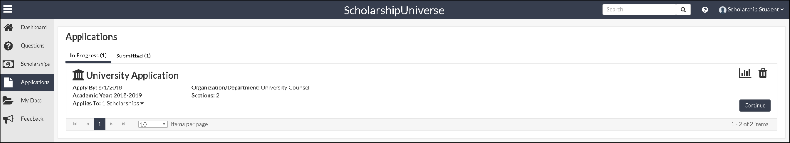 ScholarshipUniverse list of applications