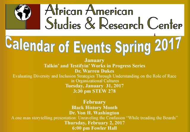 African American Studies & Research Center, Calendar of Events Spring 2017