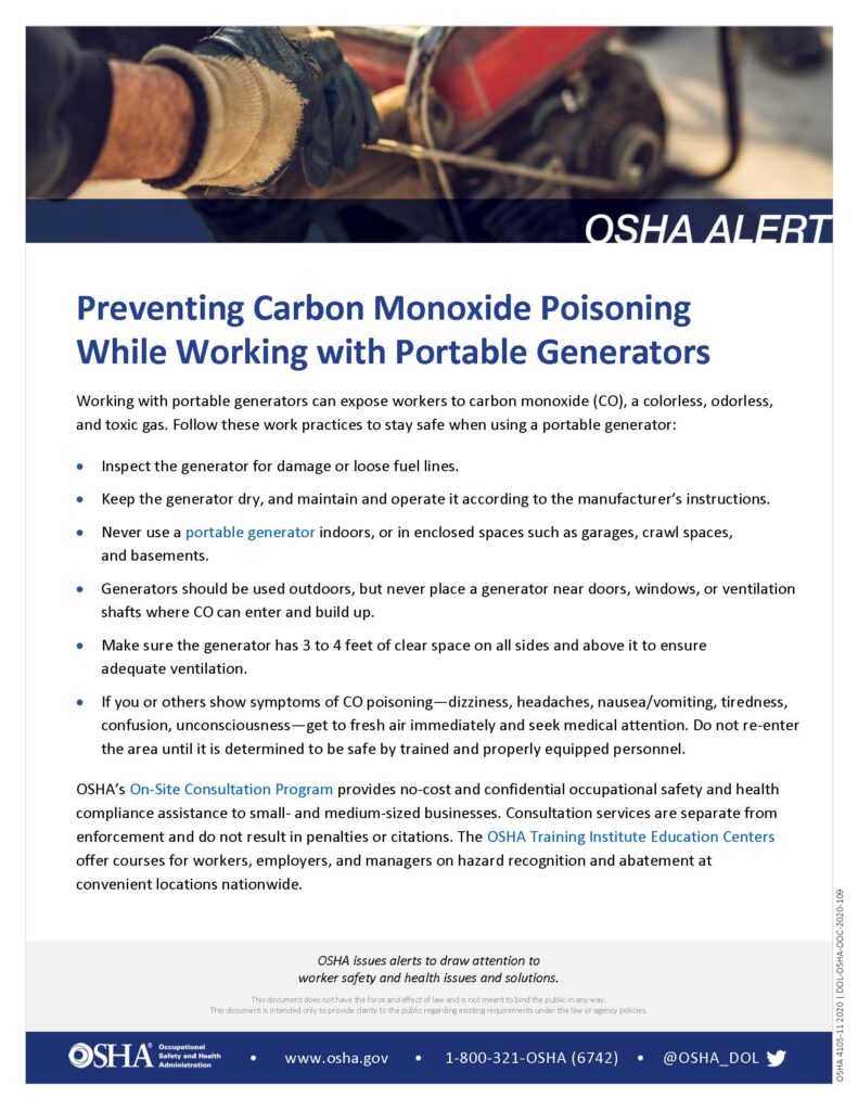 Prevent CO Poisoning OSHA Alert