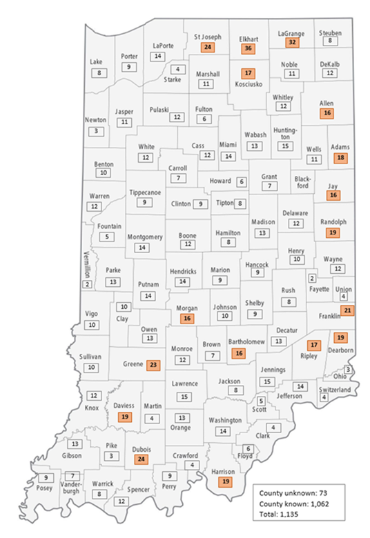 Indiana Farm Fatality Map