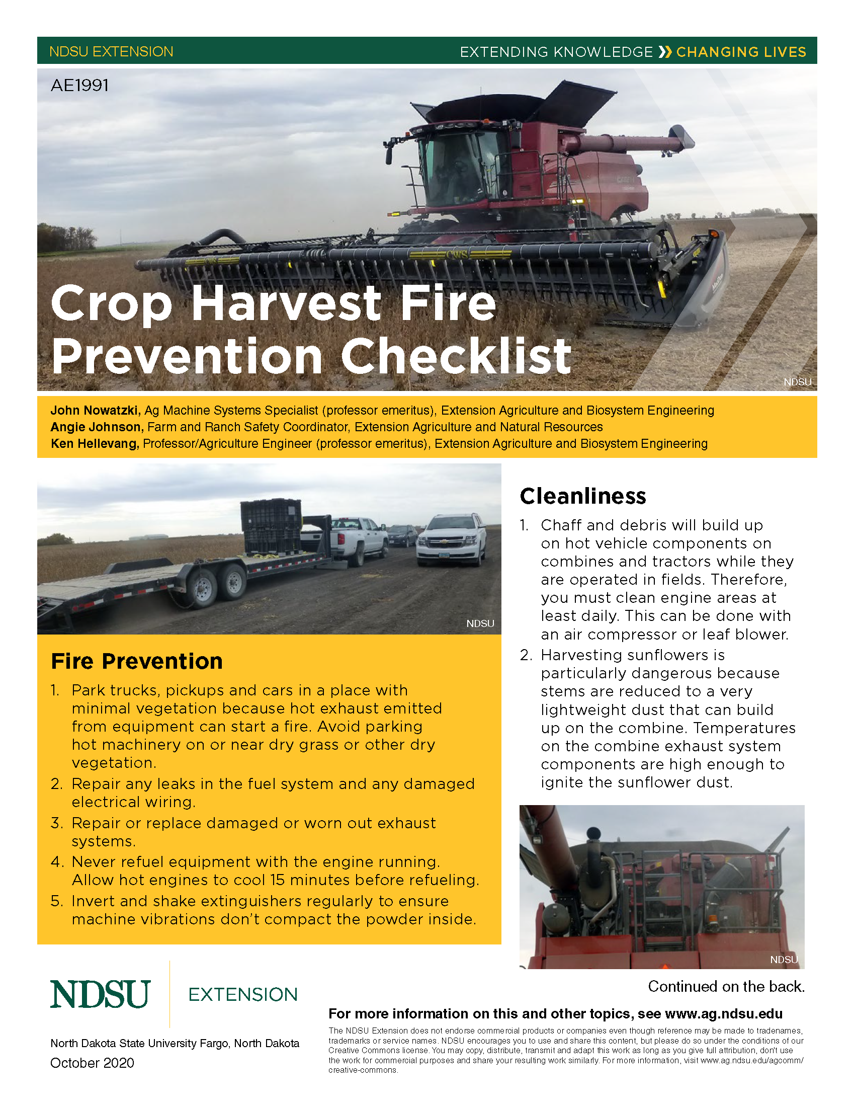 Cover page link for Crop harvest Fire Prevention Checklist
