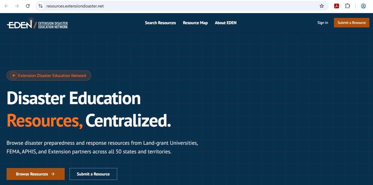 Screenshot of EDEN Resource Dashboard web site with link to EDEN.