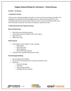 Image of page 1 of Flood Cleanup Tailgate briefing. Image is link to docoment.
