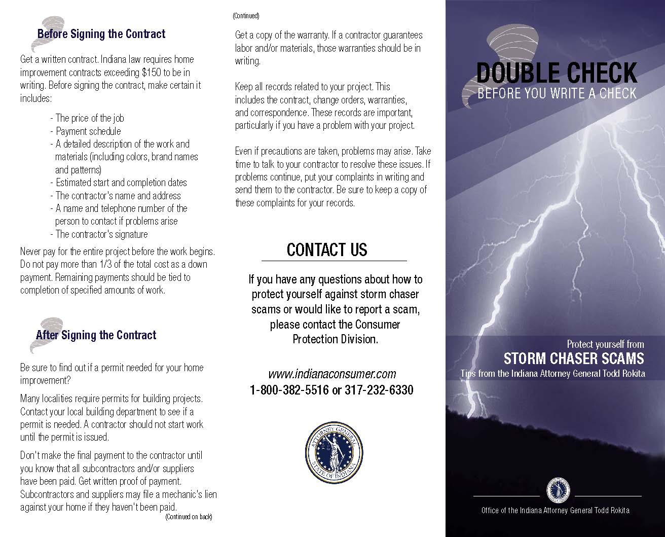 Cover image of "Double Check before you Write a Check" and link to flyer.