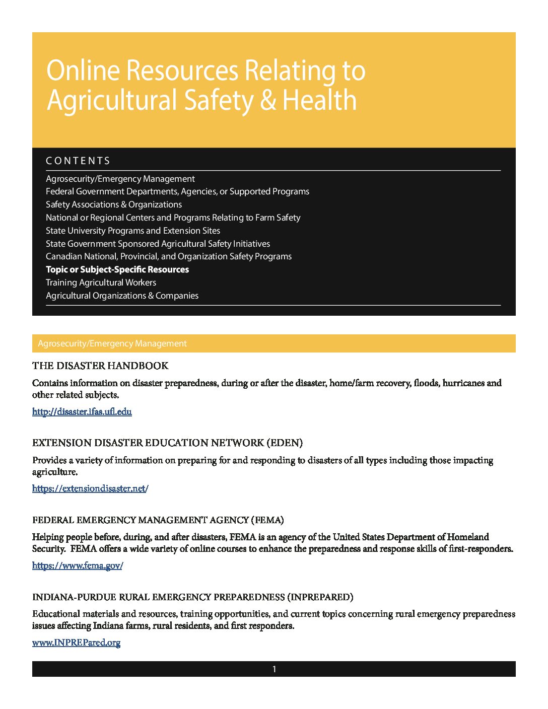 Online Resources Relating to Agricultural Safety & Health Online Resources Relating to Agricultural Safety & Health