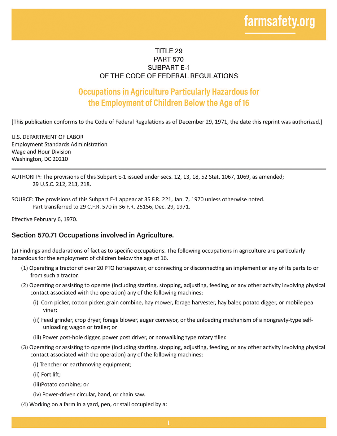 Hazardous Occupations Order for Agriculture Hazardous Occupations Order for Agriculture