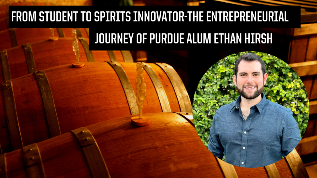 Ethan Hirsh- Alumni with a visual of bourbon barrels