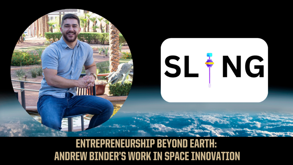Andrew Binder pictured over an image of space and the Sling logo.
