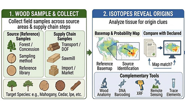 Graph showing wood sample and collection along with isotopes reveal origins.