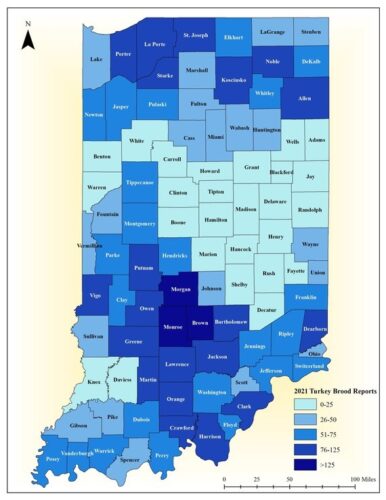 Turkey brood maps, Indiana Department of Natural Resources, Division of Fish and Wildlife.
